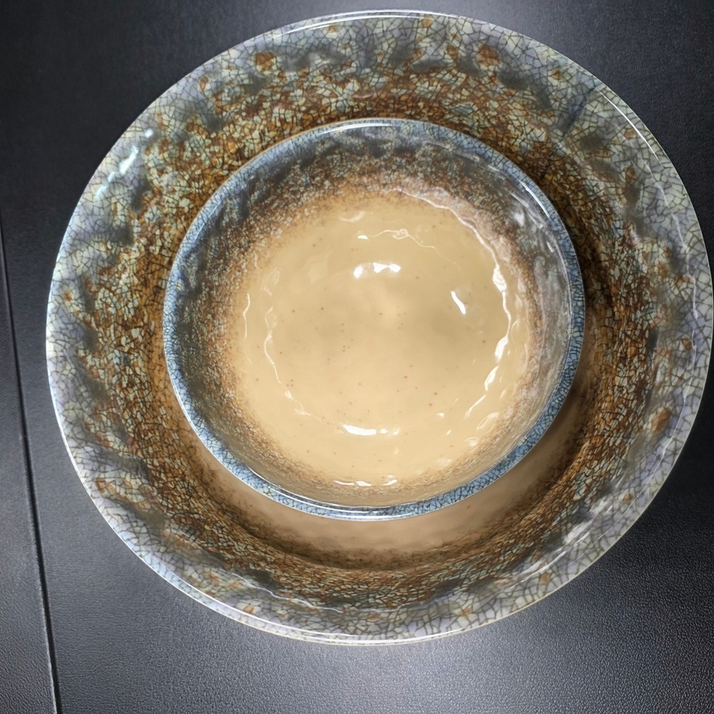 Williams Sonoma Austin Melamine Nesting Bowls Set Blue Brown Reactive Glaze 2pc